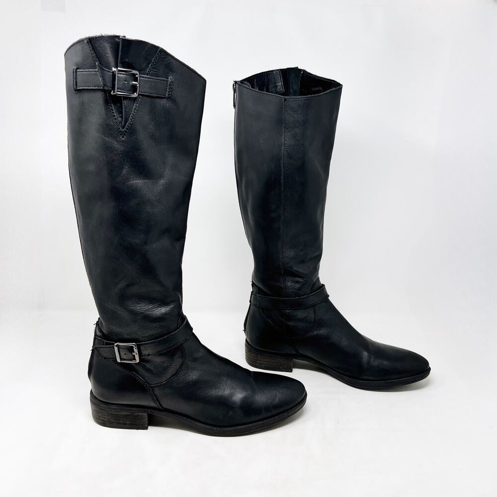 Sam Edelman Black Leather Painter Tall Riding Boots Equestrian Zip Back Sz 9.5